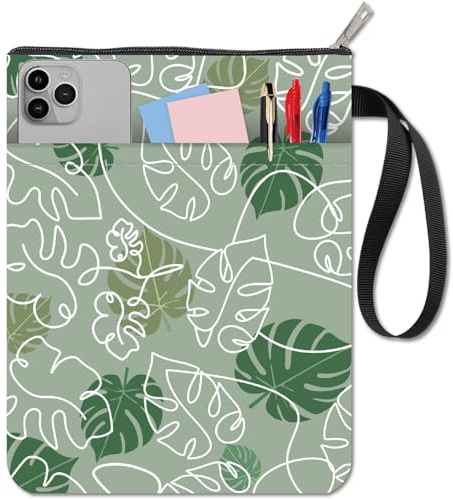craspire Buchhülle Mit Blättern Pflanzenbuchhülle Stoff Wasserdicht Waschbar Grüne Tropische Rollkragenblätter Notizbuch/Taschenschutztasche Mit Reißverschluss Vorne Für Geburtstag Abschlussfeier