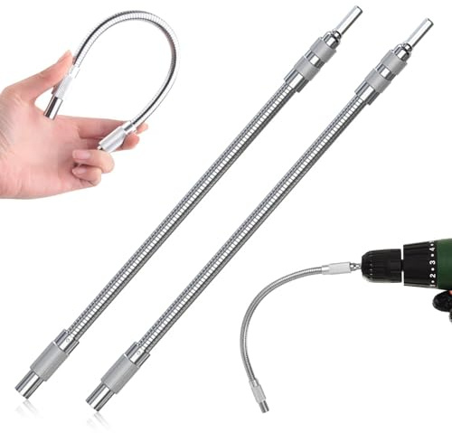 2 Stück Biegsame Welle 1/4 Zoll, 300mm Hex Shank Flexibler Verlängerung Biegsamen Extension Flexible Schaft Bit Bithalter für Schraubendreher Bohrmaschine (Silber)