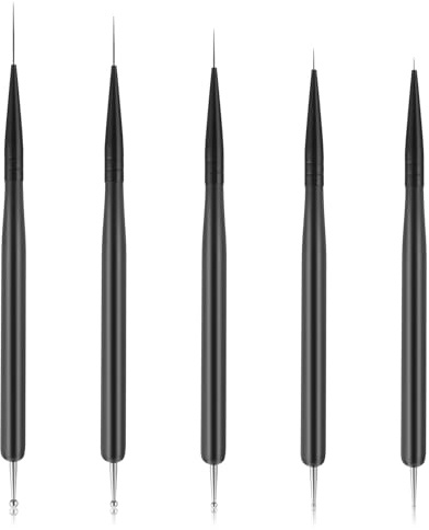 5PCS Nail Art Brushes, Double-End Nail Art Liner Brushes Dotting Pen Tools Thin Brush Set Painting Arts Design Brush Set for Long Lines Fine Drawing Sizes 4/8/12/15/20mm(Black)