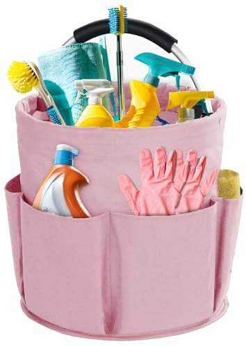 Bototack Cleaning Caddy with Handle, Cleaning Products Organiser, 17L Foldable Storage Basket, Cleaning Caddy Organiser, Portable Multi Cleaning Bucket Bag for Home, Garden (Pink)