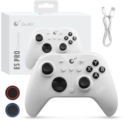 GuliKit ES PRO Manette Sans Fil pour PC Switch 1/2 Android – La manette la plus Rapide avec une Latence de 3,25 ms, Des Joysticks TMR, une Autonomie de 30 Heures et une Fonction de Réveil (Blanc)