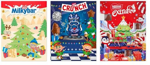 Nestlé Adventskalender Schokolade | Mix aus Milkybar, Crunch & Extrafin | 3er Set x 24 Schokoladenstücken | Süße Geschenkidee für Kinder