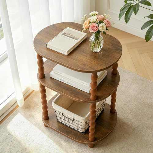 GOODLAN Holztisch, Kleiner Couchtisch & Beistelltisch, multifunktionaler Mini Tisch für Bett, Couch, Wohnzimmer, inklusive Nachtschrank,und Pflanzenhocker als praktische Möbel Ergänzung(Braun)
