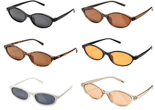 DASHUI 6 Stück Oval Sonnenbrille Damen Herren, Retro Schmale Brille, Leichte und Trendy für Party Karneval Festival