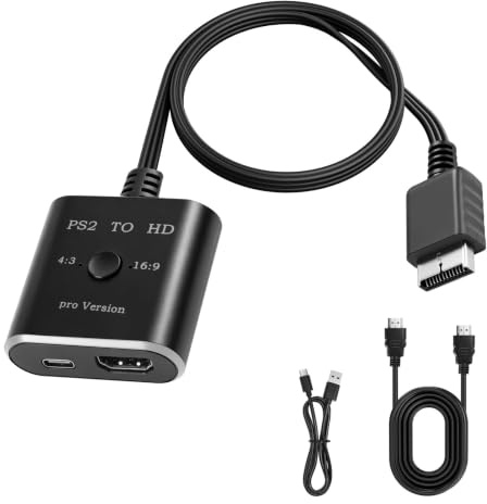 PS2 auf HDMI Adapter für PS1 und PS2 Konsole, 480P/720P HDMI Konverter mit 4:3/16:9 Umschaltung, Plug & Play PS1 HDMI Adapter mit Audio Video Signalübertragung für HDTV Monitor Projektor