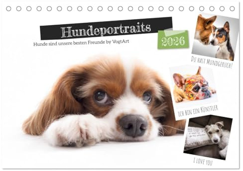 Hundeportraits, Hunde sind unsere besten Freunde by VogtArt (Tischkalender 2026 DIN A5 quer), CALVENDO Monatskalender: Freunde auf Vierpfoten mit witzigen Sprüchen. (CALVENDO Tiere)
