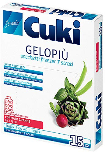Cuki Gelopiù sacchetti freezer 7 strati grandi - 29 x 42 cm - 6 L - 1 confezione da 15 pezzi