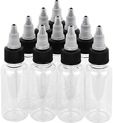 Calayu Pack of 10 Travel Bottles Transparent Empty Bottle Container for Tattoo Ink Empty Pigment Bottle with Tattoo Accessories 60ml