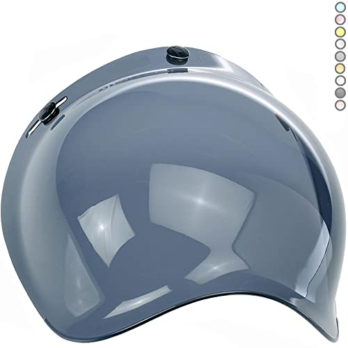 VRacing Visiera Casco 3 Bottoni Universale Casco jet e integrale Visiera Bubble a Bolla Custom retrò Vintage con meccanismo 3 altezze regolabile flip up incluso (Fume' Scuro)