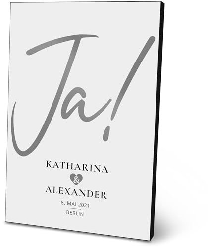 ARTFAVES® Personalisiertes Bild - JA! No.1 - Geschenk für Paare, Hochzeit, Kennenlerndatum, Hochzeitstag als Poster 21 x 30/30 x 40 cm ohne/mit Rahmen oder als Holzbild