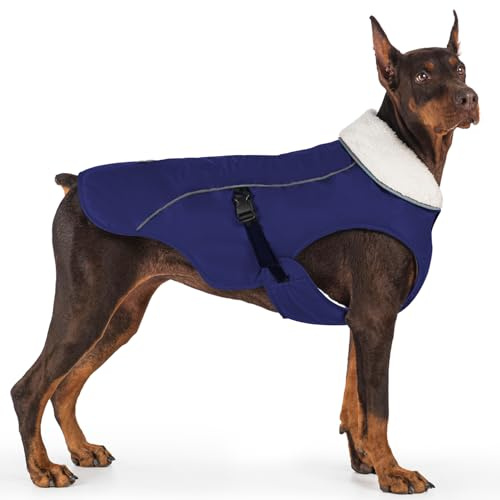 EMUST Hundewintermantel, dicke winddichte Winter-Hundejacke, Haustier-Hundewintermantel für kleine/mittel/große Hunde, Blau, XXL