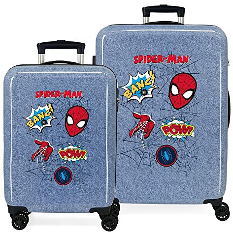 Marvel Spiderman Denim Koffer-Set, blau, 55/68 cm, starr, ABS-Kombinationsverschluss, seitlich, 104 l, 6 kg, 4 Räder, Handgepäck