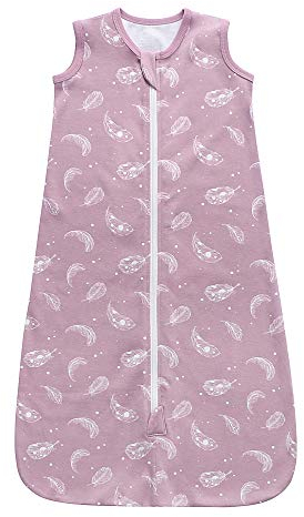 Owlivia Bio-Baumwolle Baby Schlafsack 0.5 Tog Jungen Mädchen Schlafsack, Tragbare Baby-Decke mit 2-Wege-Reißverschluss (Feder Violett, 3-12 Monate)