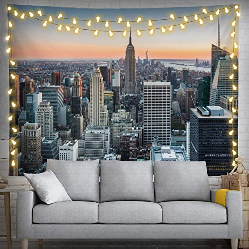 New York City Skyline Wandteppich 203,2 x 152,4 cm NYC Landschaft Wandbehang Party Dekorationen Heimdekoration für Schlafzimmer Wohnzimmer Schlafsaal (200 x 150 cm)