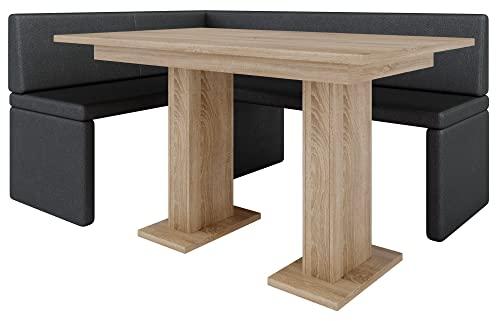 Eckbank Akiko mit Tisch - Eckbankgruppe für Ihrem Esszimmer, Küche modern, Sitzecke, Essecke. Perfekt für Küche, Büro und Rezeption. Solide und Starke Verarbeitung (Soft 11, 168x128 Links)