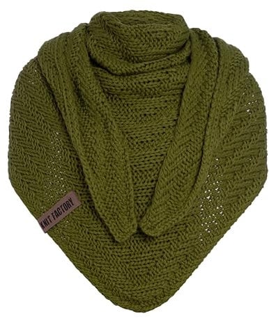 KNIT FACTORY - Dreiecksschal Sally - Damen Strickschal mit Wolle - Grob gestrickten Schal - Hochwertige Qualität - XXL Schal - 220x85 cm - Moosgrün