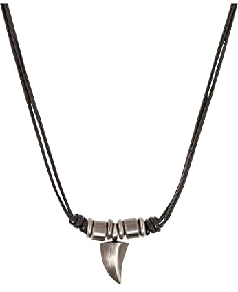 s.Oliver Kette mit Anhänger Edelstahl Leder Herren Halsschmuck, 45+5 cm, Silber, Zahn, Kommt in Schmuck Geschenk Box, 2035535