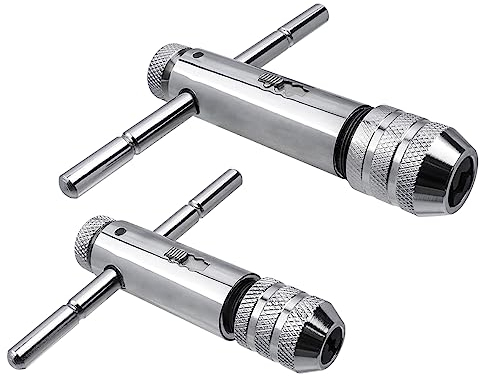 Bestgle 2 Sets Einstellbare T-Griff Ratsche Windeisen Umschaltknarre Windeisen Ratsche Windeisen Halter Schraubengewinde T-förmig Gewindebohrer Metrisches Steckerwerkzeug (M3-M8, M5-M12)