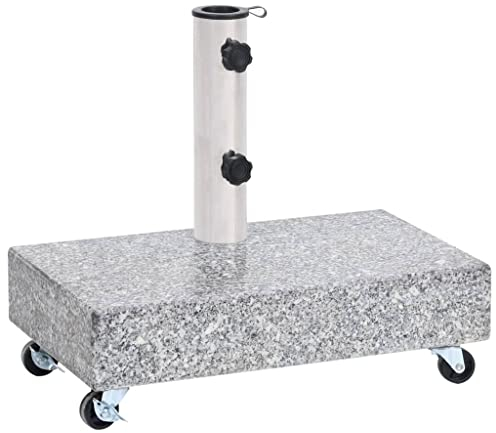 Makastle Granit Sonnenschirmständer mit Rollen und Edelstahlrohr, Schirmständer Rechteckig Sockel 25KG, für Adaptern Ø 38/48 mm, Garten Balkonschirmständer, Hellgrau 45x25x8,3 cm Granit