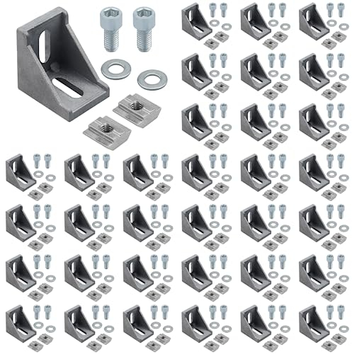 Kaelah 40 PCS Befestigungsmaterial Winkel, 30x30 Nut 8 Aluminium Winkelverbinder Eckverbinder, Angewendet 8mm Nutbreite Streben 3D-Drucker, CNC-Fräsen, DIY-Projekte