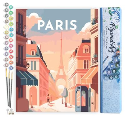 Figured'Art Peinture par Numéro Adulte Affiche Vintage Paris - Activité Manuelle Kit de Loisir Créatif DIY Numéro d'Art Complet - 40x50cm sans châssis en bois