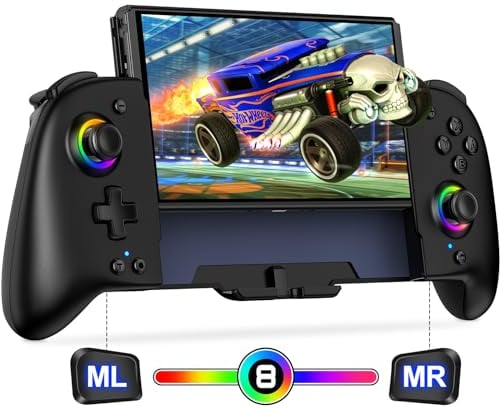 ALEEMTRY Controller per Switch, Modalità Portatile con Turbo/1000mAh/Programmabile/Giroscopio a 6 Assi, Maniglia Grande per Switch/OLED (Nero)
