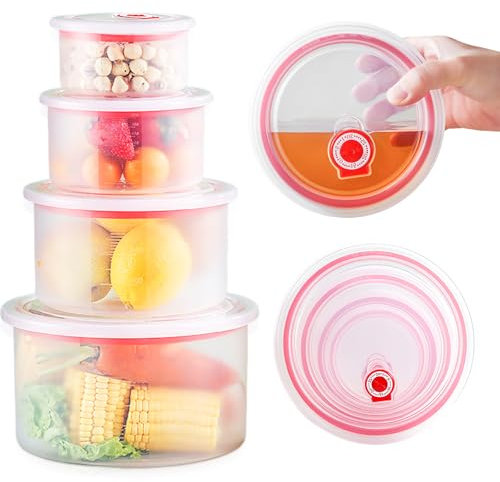 WIYETY 4er Set Mikrowellengeeignet Geschirr, Mikrowellenschüssel Kunststoff Schüssel, Mikrowellengeschirr Rund mit Häkchen, Mikrowellengeschirr Aufbewahrung zum erhitzen, einfrieren mit Deckel