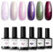 Modelones Vernis Semi Permanent,Vernis Gel UV Semi Permanent Paillettes Blanc Rose Violet Gris Marron 6 Couleur Vernis à Ongles Soak Off Gel Polish French Manucure