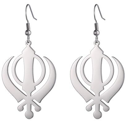 Sikhism Khanda-Ohrringe für Damen, Edelstahl, religiös, klassisch, Sikh-Khanda, Kirpan, Schwert, Symbol, Ohrringe, Amulett, Schmuck, Diwail-Geschenk, Edelstahl, Kein Edelstein