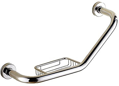 Haltegriff aus 304 Edelstahl mit Seifenschale und Handtuchstange, drei Biegungen für Sicherheit und rutschfesten Griff, verdeckter Schraubengriff