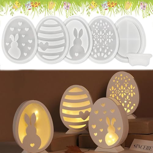 Silikonformen Gießformen Ostern,6 Stück Silikonform Ostern Hase,Gießformen Silikon Ostereier,Silikonformen Kerzenhalter,Silikon Gießform Osterhasen Eier Herz Gips zum Gießen für Osterdeko