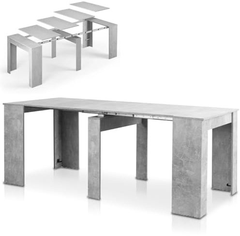 Shally Dogan Tavolo Allungabile per Cucina, Ingresso e Sala da Pranzo, Consolle Salvaspazio Richiudibile da 3 Metri con 5 Pannelli, Design Moderno ed Elegante, Apertura Semplice (Cemento)