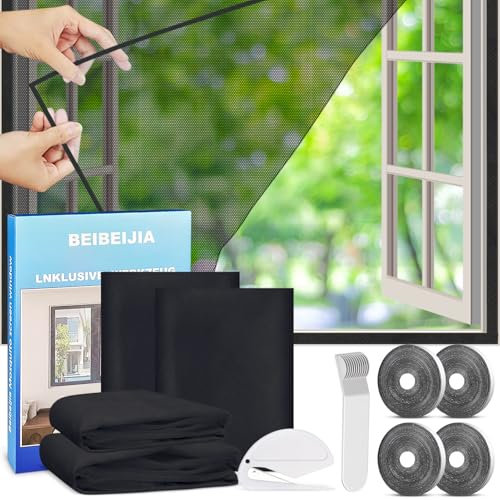 Ysneybbh 4 Stück Fliegengitter für Fenster, 1.3m x 1.5m Selbstklebendes Moskitonetze für Fenster mit Klebeband, Handbuch und Presswerkzeug, Fliegengitter Fenster Schützen die Familie vor Insekten (B)