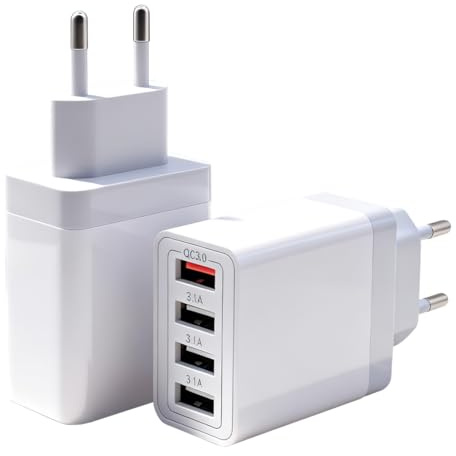 Confezione da 2 caricabatterie USB multiplo da 33 W, 4 porte USB per iPhone 17/16/15/14/13, Sam-Sung, Hua-wei, tablet, caricabatterie rapido