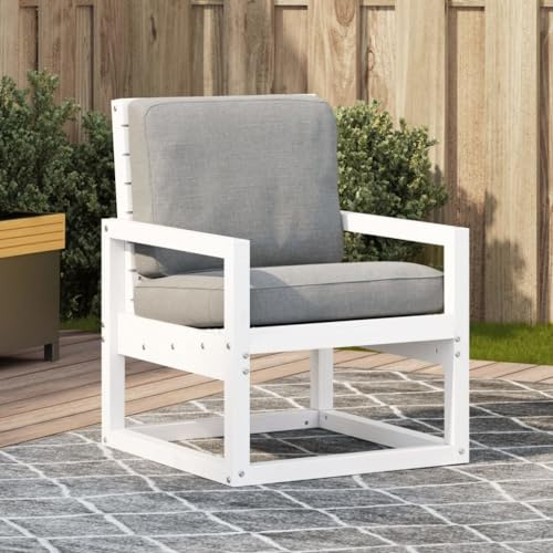 Bucmath Gartenstuhl Weiß 57,5x63x76 cm, Massivholz Kiefer, robuster Outdoor Stuhl für Balkon, Terrasse, bequemer Terrassenstuhl für Garten
