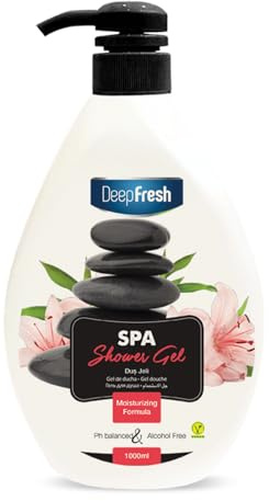 Deep Fresh Shower Gel, Moisturising Cream Body Wash, Paraben Free, (Caramel, Spa, Goat Milk, Shea Butter, Sakura, Coconut), Liquid, 12 x 1000ml (12 Pack, Spa)