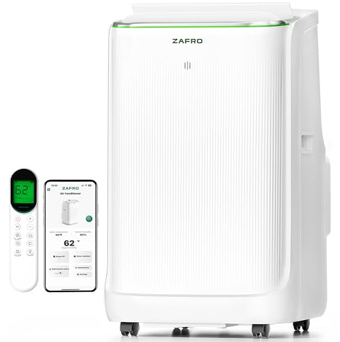 ZAFRO Portable Air Conditioning Inverter, 14000 BTU (10,000 BTU SACC), Intelligent Portable AC Device with Dual Hose, 43 dB, Quiet, No Drain, 24 Hour Timer, App/Control