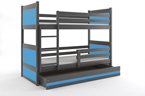 Etagenbett RICO für Kinder 160 x 80 graphit/blau + Matratzen gratis