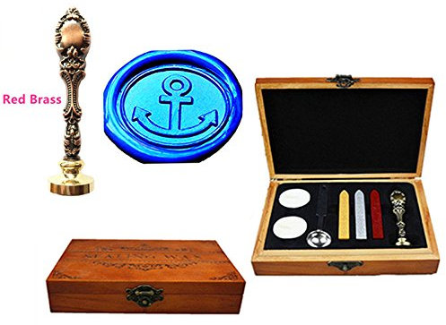 MNYR Anker Luxus-Holzkiste Bronze Metall Pfau Hochzeit Einladungen Geschenkkarten Papier Briefumschlag Siegellogo Wachssiegel Siegelstempel Wachsstempel Schmelzlöffel Stempel Holz Geschenkbox Kit