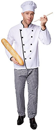 dressforfun Koch Kostüm Herren, Küchen Chef Karneval Kostüm, Kochjacke Herren, Fasching Kostüm Herren, mit karierte Hose Herren und Kochmütze Herren weiß, Ratatouille Kostüm (S | Nr. 301538)