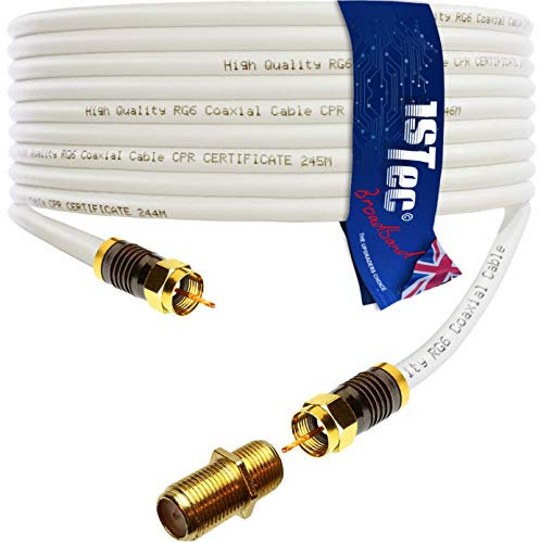 1STec 3m Long White Gold Plated Male to Male Virgin Media Extension Cable with Female Joining Coupler for V6 TIVO Set Top Box or VIVID Fibre Super Hub Broadband Modems (3 Metre)