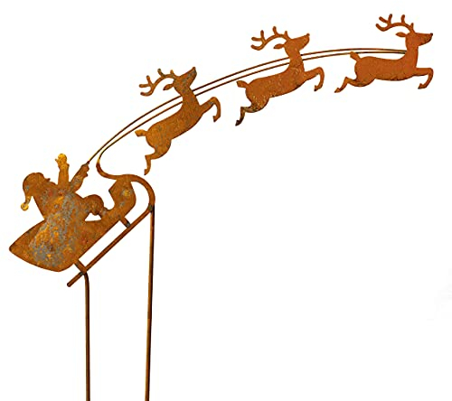 Blümelhuber Weihnachtsmann auf Schlitten Rost Gartendeko Edelrost Gartenstecker