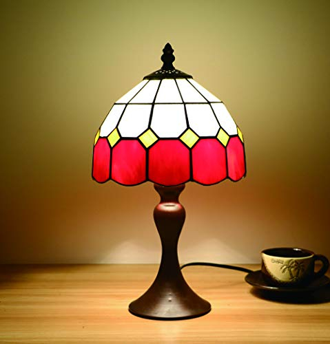 Tokira Vintage Tiffany Tischlampen Rote 8 Zoll, E14 Tiffany Tischlampe Antik Original, Glasmalerei Lampen Mediterrane Schlafzimmer Nacht Lampenschirme Wohnzimmer(Ohne Glühbirnen)
