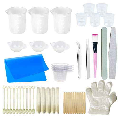 Allazone Molde Silicona de Herramienta, 92 Pz Herramienta de Fabricación de Joyas de Silicona Incluyendo Mat de Silicona, Taza Medidora, Tira de Pulido para Joyeria Bricolaje