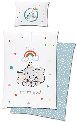 Disney Kleinkind Baby-Bettwäsche Dumbo Shine 100x135 + 40x60 cm 100% Baumwolle Linon Zirkus Elefant Timothy Q Maus Storch Prissy Giggles Jim Krähe Zirkusdirektor deutsche Größe mit Reißverschluss
