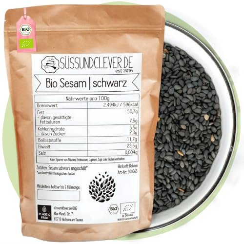 süssundclever.de® Bio Sesam | schwarz & ungeschält | 1,0 kg | kräftig-nussig & aromatisch | zum Backen, Kochen & als Topping | ökologisch-nachhaltig abgepackt