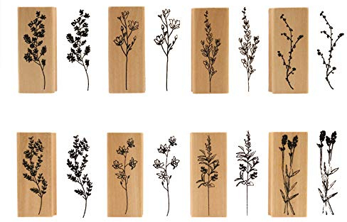 Hölzern Stempel Set, NogaMoga 8 Stück Stempel aus Holz Natürlicher Blumen Motive, Natur-Stil Dekorative Stempel für die Herstellung von Karten, Kunsthandwerk, Geschenken und DIY Scrapbooking