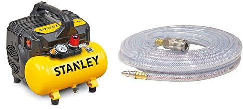 Stanley DST 100/8/6 Compresseur silencieux 59 dB, B2BE104STN703, Giallo Stanley & FERM Tuyau à air 10m - avec connexion rapide - pour compresseur