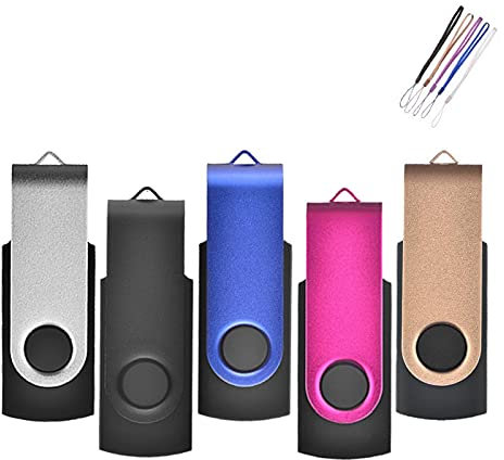 Lot de 5 Clé USB 32 Go 2.0 Clef USB de Stockage Pivotantes Flash Drive Mémoire Stick Rotation U Disque Plier avec Corde avec des Cordes gratuites