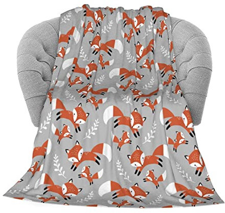 PrelerDIY Fox graue Überwurfdecke für Couch – 127 x 101 cm Fleecedecke, superweiche Flanelldecke für Kinder